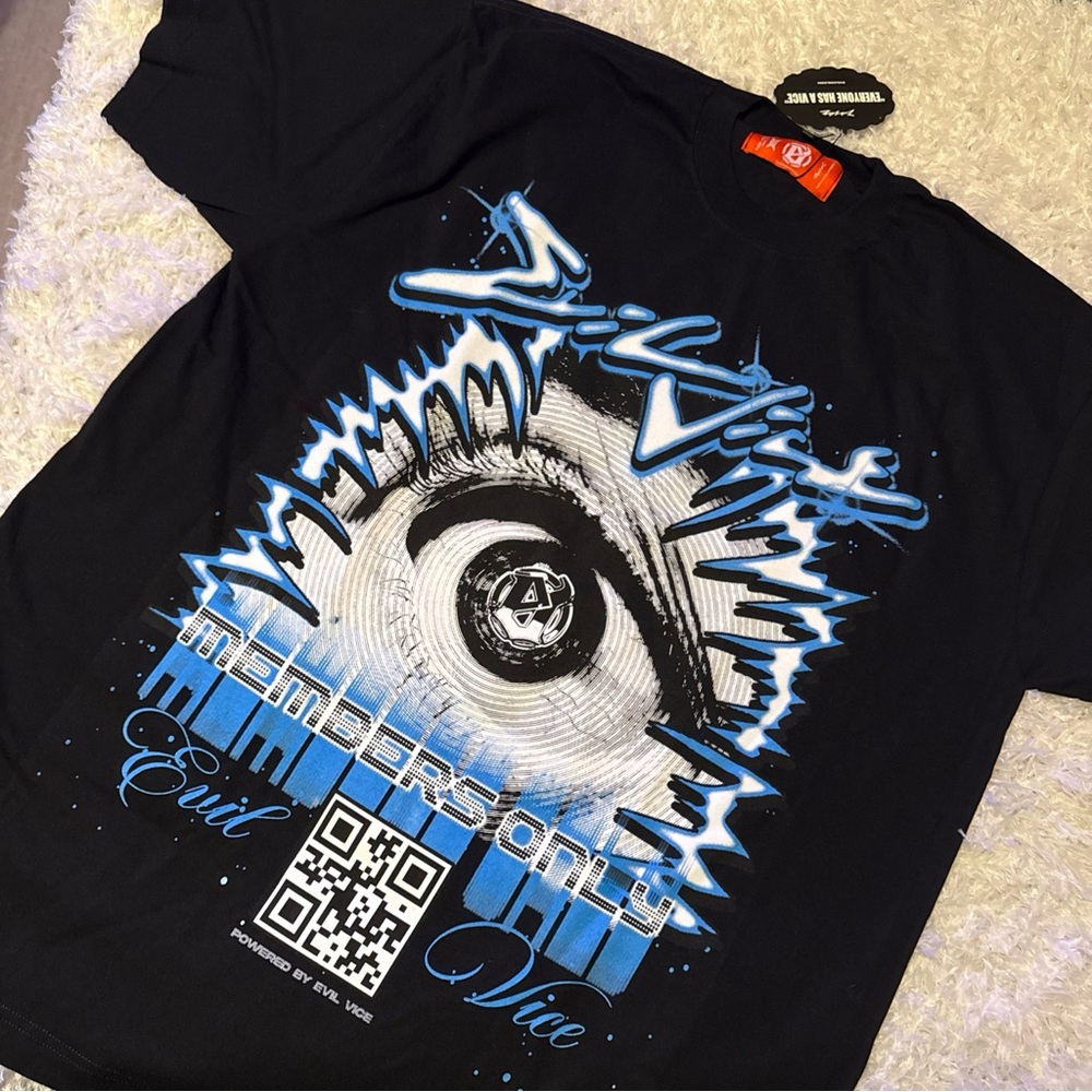Evil Vice  red tag Graphic T-Shirt with Blue and White Design size xxl NWT